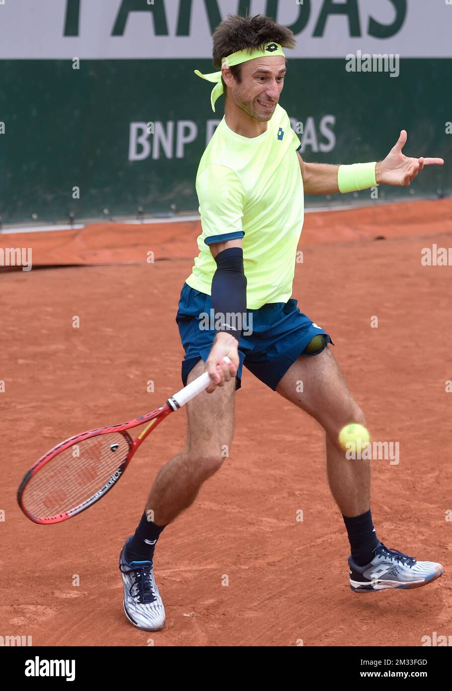 Belgian Sander Gille pictured during the game of Belgian Vliegen and Gille  vs Monegasque Nys and Argentine Molteni in the men's doubles first round at  the Roland Garros French Open tennis tournament,