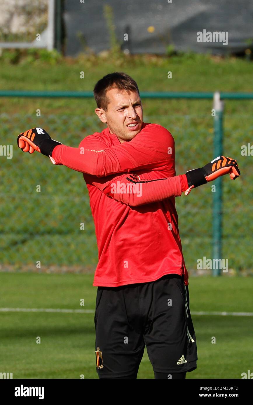 Belgium's goalkeeper Davy Roef pictured during a training session of the Belgian national soccer team Red Devils, part of the preparations for the upcoming games, Wednesday 07 October 2020 in Tubize. Tomorrow the team will meet Ivory Coast in a friendly fixture, later they'll be playing two European Cup 2020 qualification games against England and Iceland. BELGA PHOTO BRUNO FAHY Stock Photo