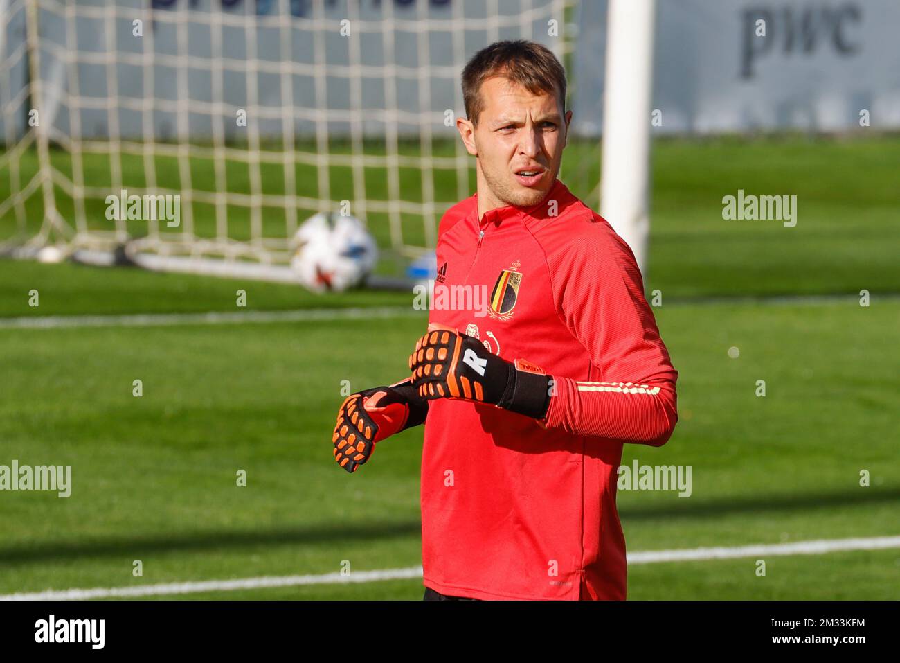 Belgium's goalkeeper Davy Roef pictured during a training session of the Belgian national soccer team Red Devils, part of the preparations for the upcoming games, Wednesday 07 October 2020 in Tubize. Tomorrow the team will meet Ivory Coast in a friendly fixture, later they'll be playing two European Cup 2020 qualification games against England and Iceland. BELGA PHOTO BRUNO FAHY Stock Photo