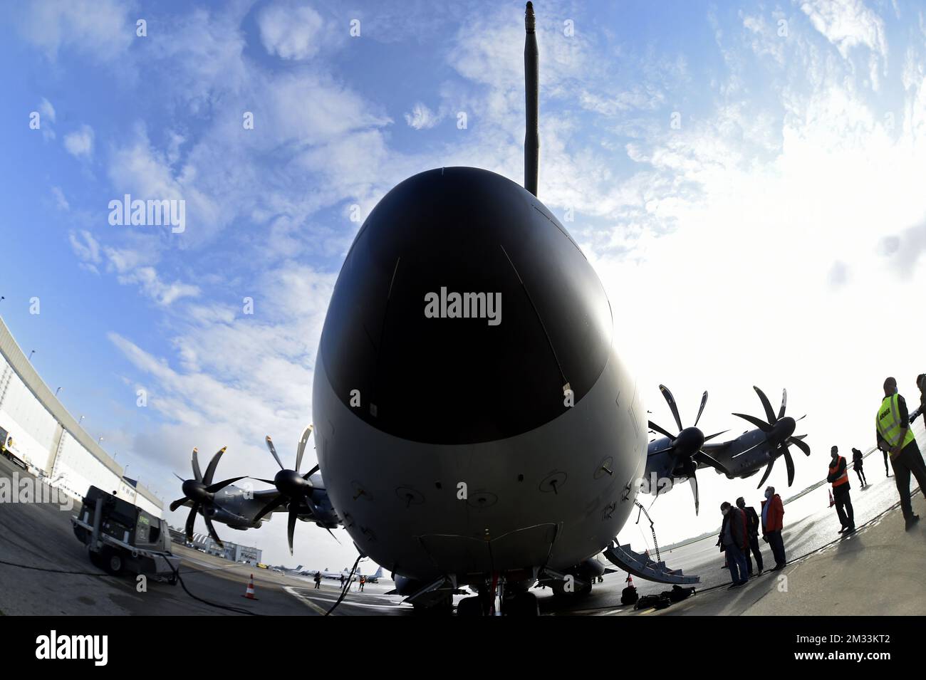 Illustration shows a ceremony for the arrival of the first plane of the A400M model for the 15th Wing of the bi-national unit Belgian-Luxembourg, which will be based at the military airport in Melsbroek, Steenokkerzeel, Friday 09 October 2020. BELGA PHOTO POOL DIDIER LEBRUN  Stock Photo