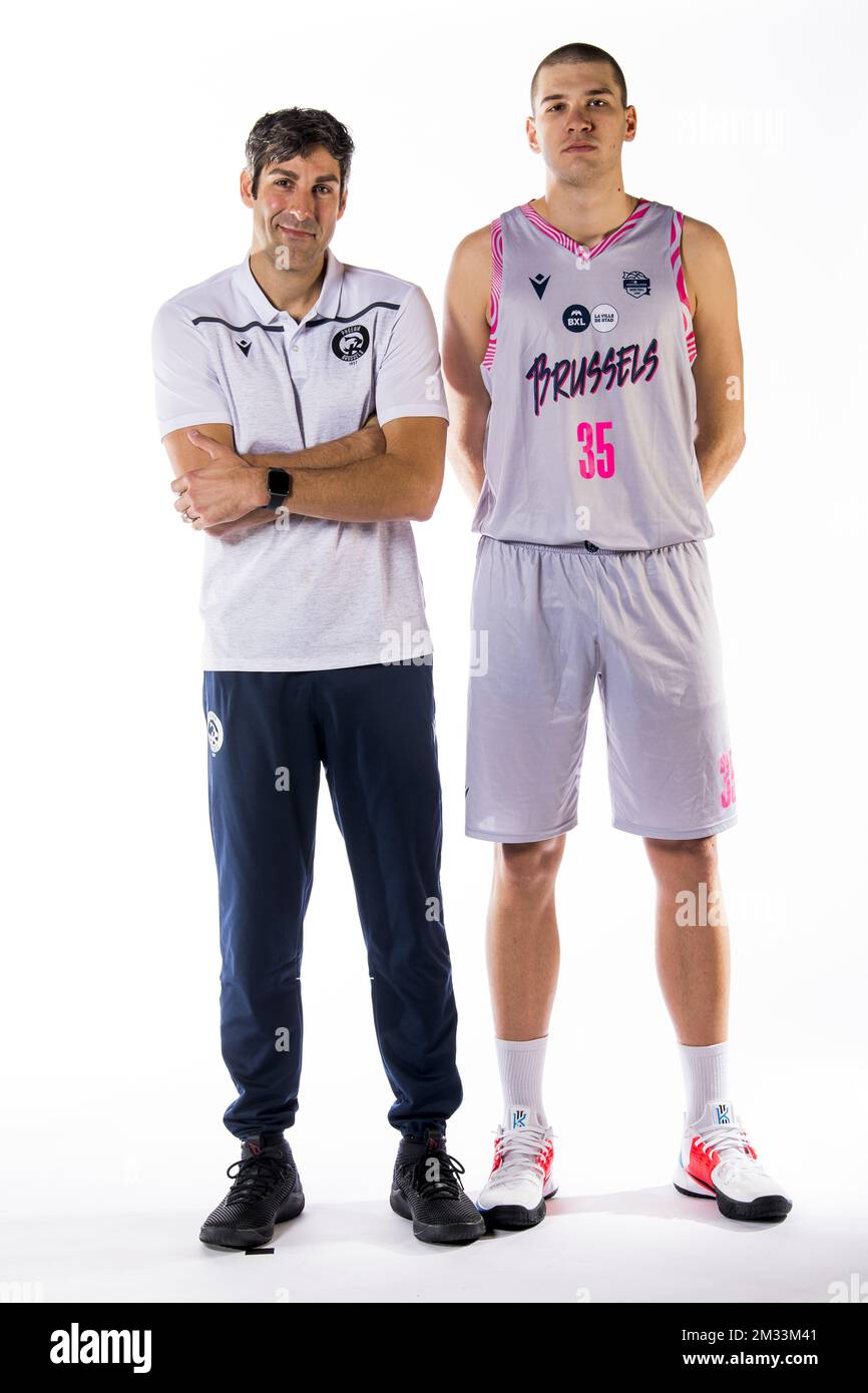 Head coach Ian Hanavan and Pavle Djurisic poses at a photoshoot of Belgian Basketball team Phoenix Brussels, ahead of the 2020-2021 EuroMillions League, Friday 09 October 2020 in Brussels. BELGA PHOTO JASPER JACOBS Stock Photo