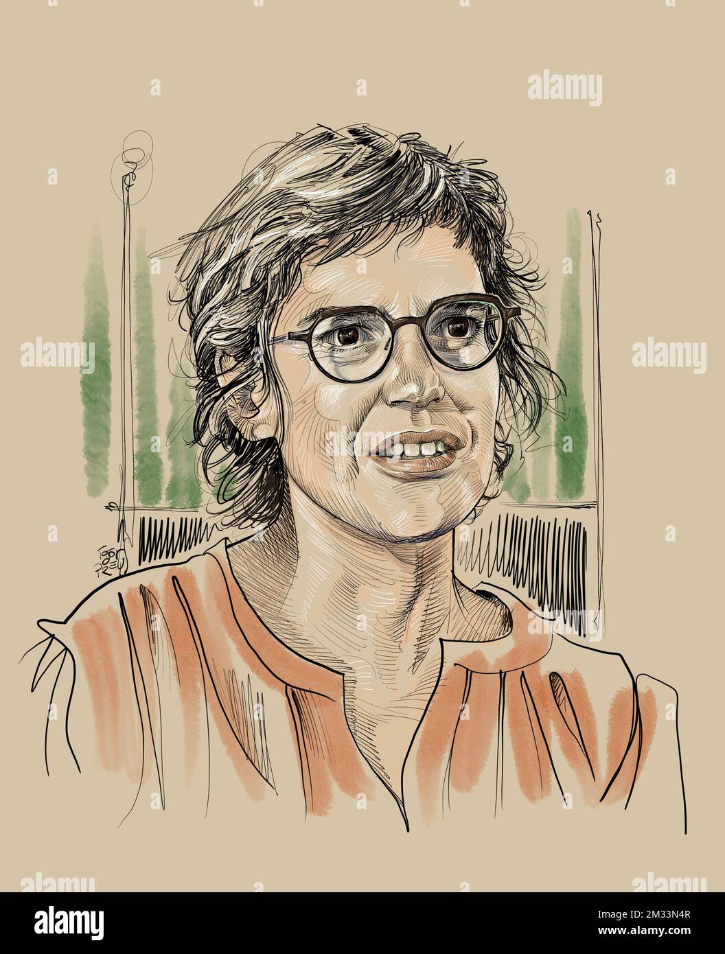 This drawing by Igor Preys shows Energy minister Tinne Van der Straeten
