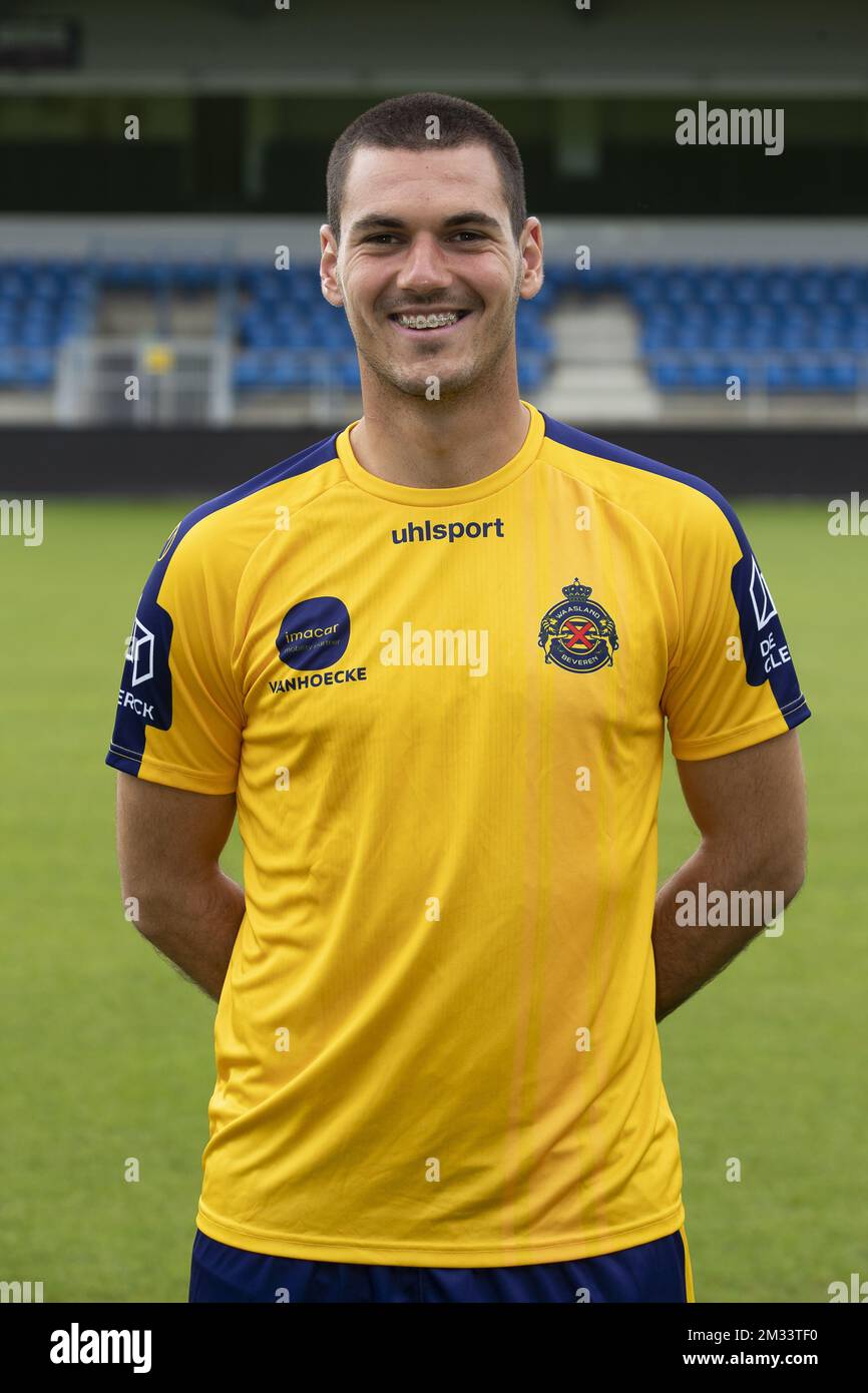 Waasland-Beveren's Stefan Milosevic poses for the photographer, in marge of the 2020-2021 photoshoot of Belgian soccer club Waasland-Beveren, Monday 27 July 2020 in Beveren. BELGA PHOTO KRISTOF VAN ACCOM Stock Photo