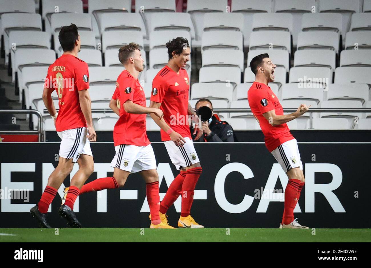 Benfica's Pizzi celebrates after scoring during a soccer game between Portuguese team SL Benfica and Belgian club Standard de Liege, Thursday 29 October 2020 in Lisbon, Portugal, on day two of the group phase (group D) of the UEFA Europa League competition. BELGA PHOTO VIRGINIE LEFOUR Stock Photo