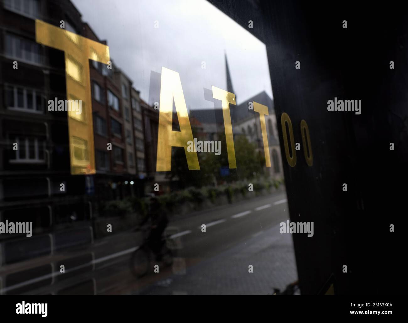 Illustration picture shows a closed tattoo parlour, in the city center, in Leuven, Monday 02 November 2020. Belgium is in a second lockdown as hospitalisations of COVID-19 patients reach record highs. Shops