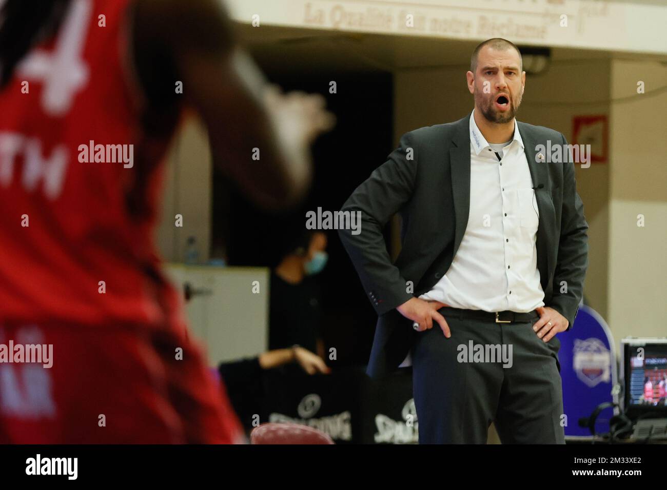Antwerp's head coach Christophe Beghin pictured during the basketball