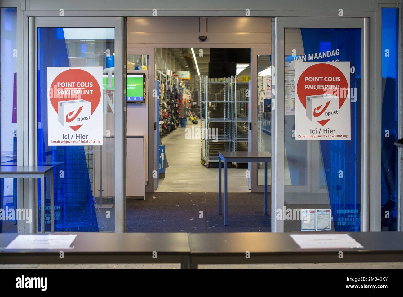 Illustration picture shows posters of bpost that read 'Point Colis ...