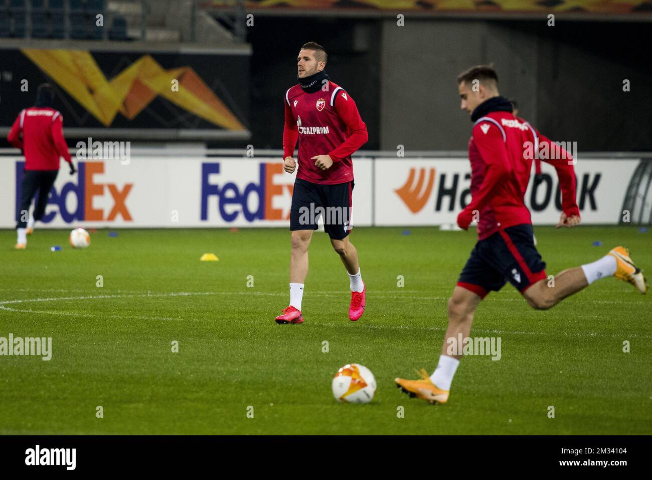 Belgrade's Aleksa Vukanovic pictured in action during a training session of Serbian club Crvena Zvezda (Red Star Belgrade), Wednesday 25 November 2020, in Gent. Tomorrow KAA Gent will meet Serbian club Crvena Zvezda in the fourth day of the group phase (group L) of the UEFA Europa League competition. BELGA PHOTO JASPER JACOBS Stock Photo