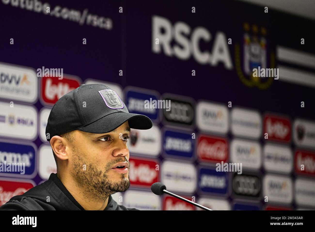 Anderlecht's head coach Vincent Kompany pictured during a press conference of Belgian soccer team RSC Anderlecht in Brussels, Wednesday 09 December 2020. On Friday Anderlecht is playing the leader, Genk, on the sixteenth day of the the 'Jupiler Pro League' Belgian soccer championship. BELGA PHOTO LAURIE DIEFFEMBACQ Stock Photo