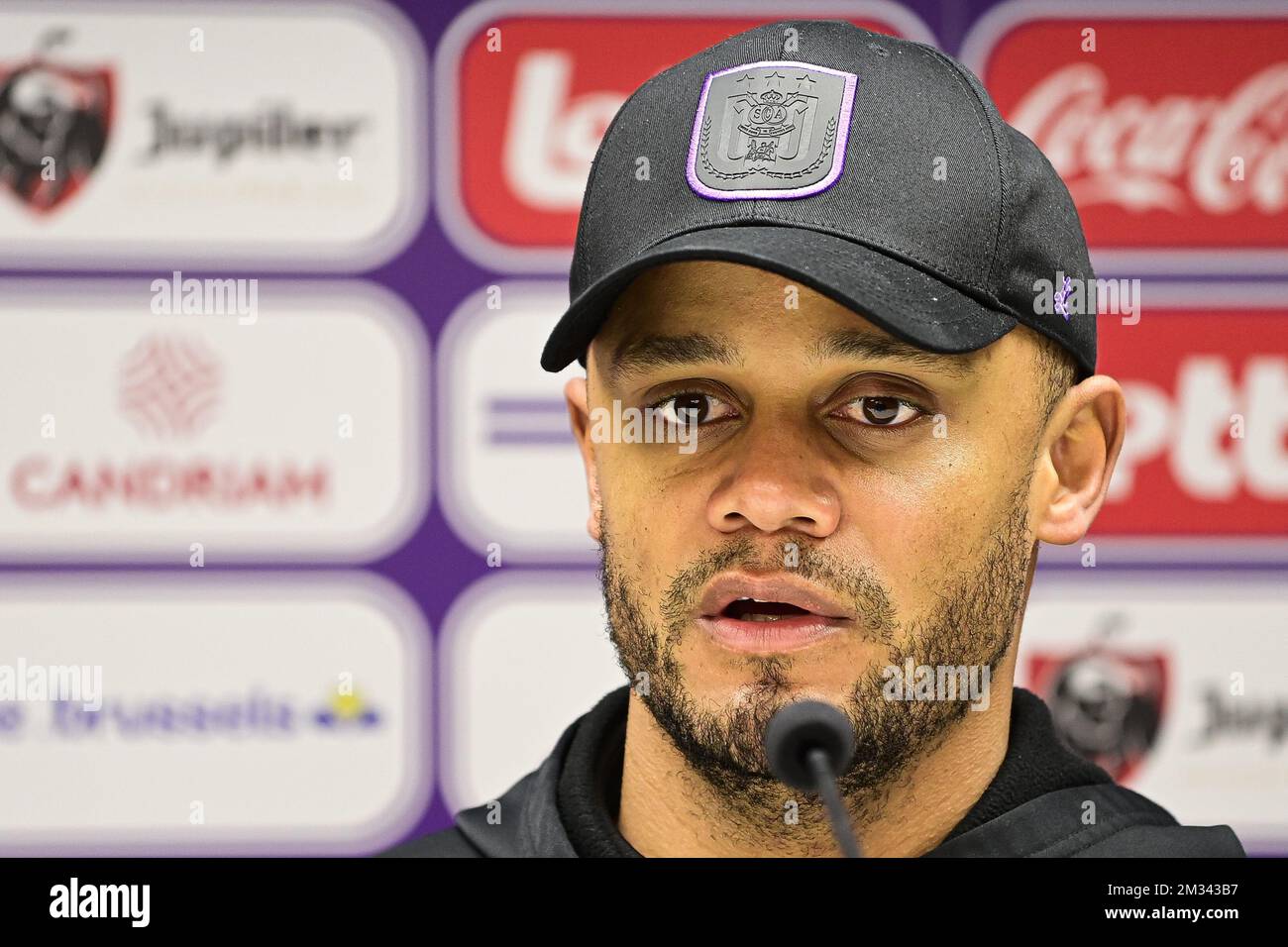 Anderlecht's head coach Vincent Kompany pictured during a press conference of Belgian soccer team RSC Anderlecht in Brussels, Wednesday 09 December 2020. On Friday Anderlecht is playing the leader, Genk, on the sixteenth day of the the 'Jupiler Pro League' Belgian soccer championship. BELGA PHOTO LAURIE DIEFFEMBACQ Stock Photo