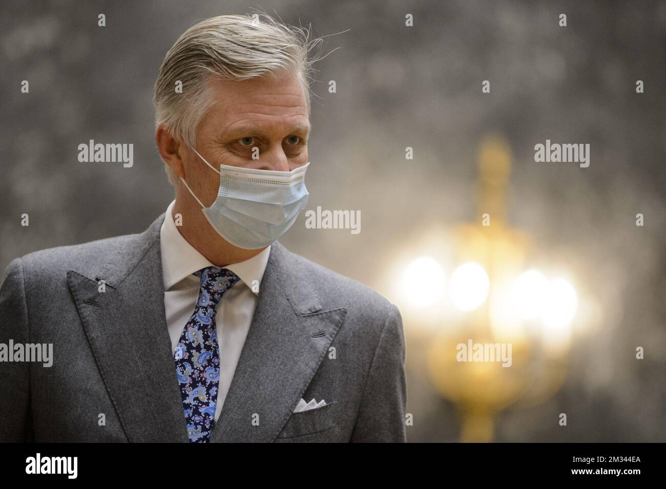 King Philippe - Filip of Belgium pictured at a ceremony to award the 'Francqui-Collen Prize 2020', Wednesday 16 December 2020, in Brussels. The scientific prize, which is often referred to as the 'Belgian Nobel Prize', is awarded by The Francqui Foundation and is worth 250.000 euros. BELGA PHOTO POOL CHRISTOPHE LICOPPE  Stock Photo