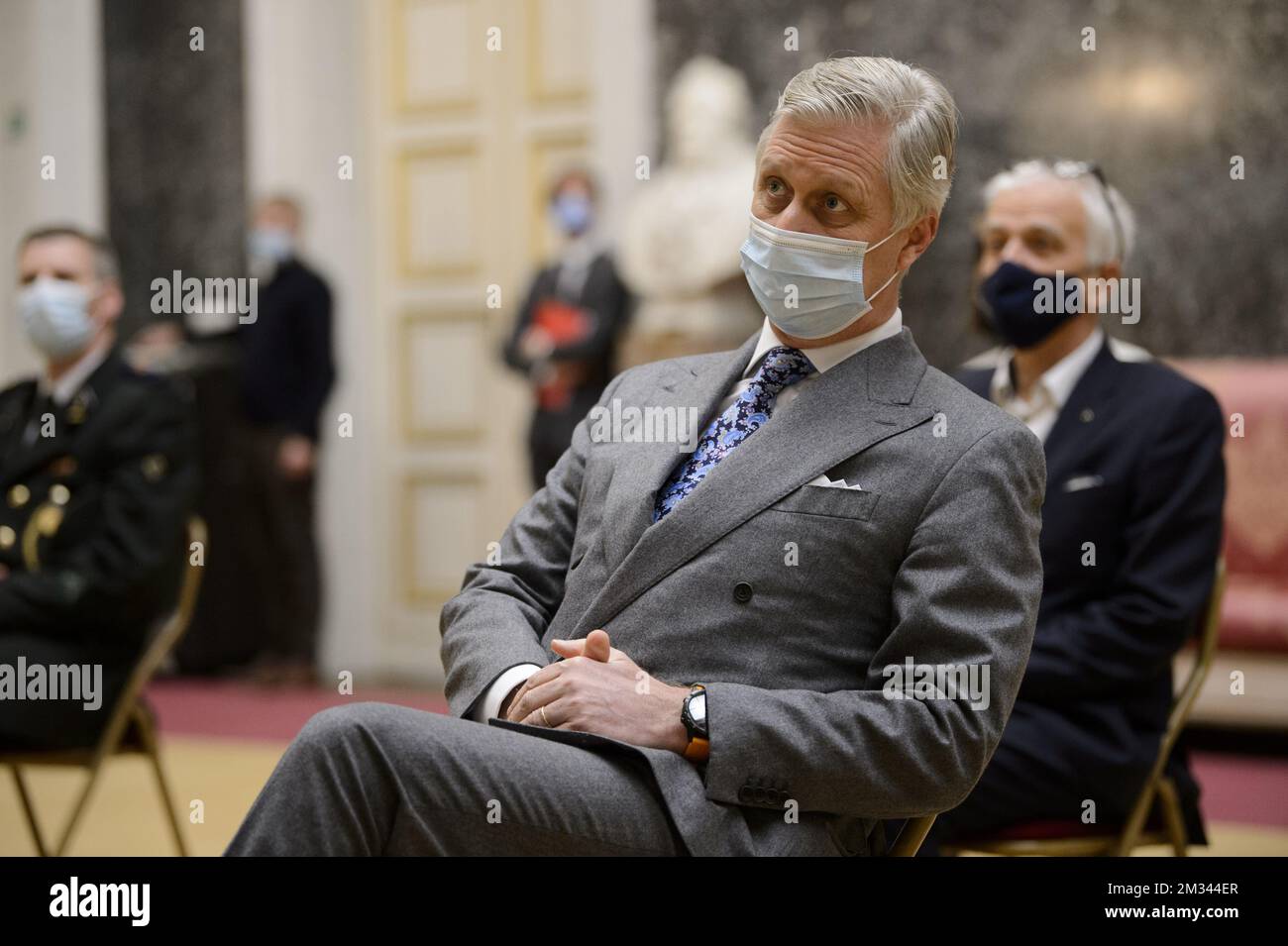 King Philippe - Filip of Belgium pictured at a ceremony to award the 'Francqui-Collen Prize 2020', Wednesday 16 December 2020, in Brussels. The scientific prize, which is often referred to as the 'Belgian Nobel Prize', is awarded by The Francqui Foundation and is worth 250.000 euros. BELGA PHOTO POOL CHRISTOPHE LICOPPE  Stock Photo
