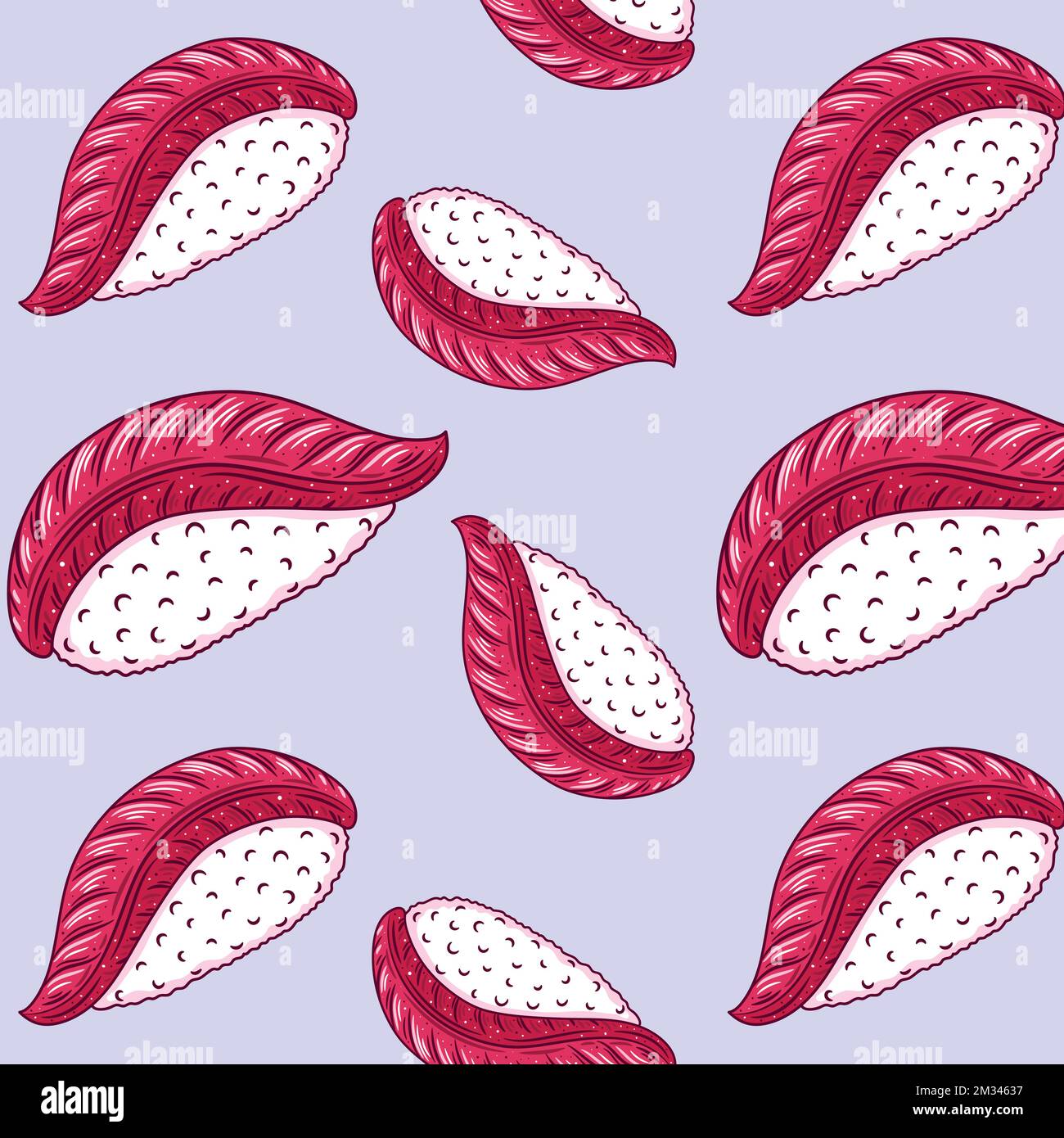Seamless pattern background with bright cute sushi hand drawn doodles ...