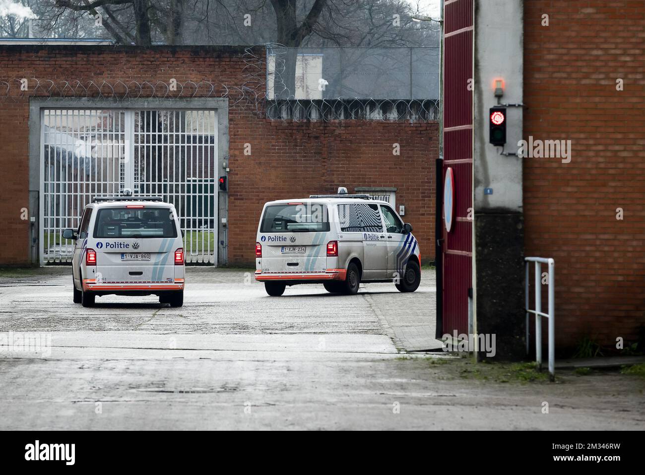 Illustration picture shows police vehicules at the prison in Merksplas during a hostage action, Thursday 31 December 2020. One of the prisoners takes his three cellmates hostage. BELGA PHOTO KRISTOF VAN ACCOM Stock Photo