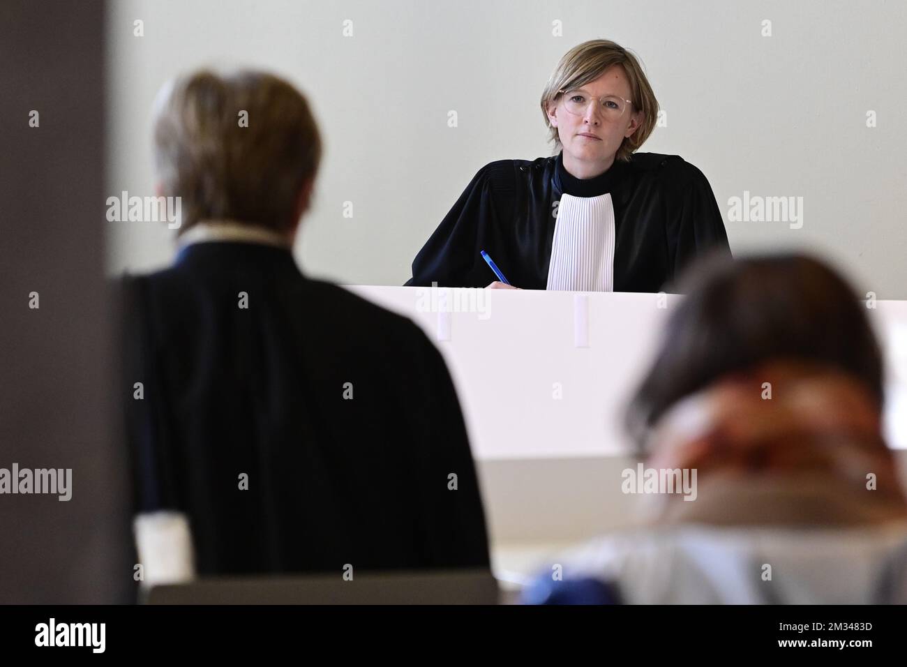Chairwoman of the court, Marlies Vanden Avenne, pictured during the start of the retrial of the doctor who euthanized Tine Nys, Tuesday 12 January 2021, before the correctional court of Dendermonde. 38-year-old Nys was given euthanasia in 2010 to release her from psychological suffering. Her family didn't agree and took legal action. The doctor was acquitted earlier by the East-Flanders assizes court. BELGA PHOTO LAURIE DIEFFEMBACQ  Stock Photo
