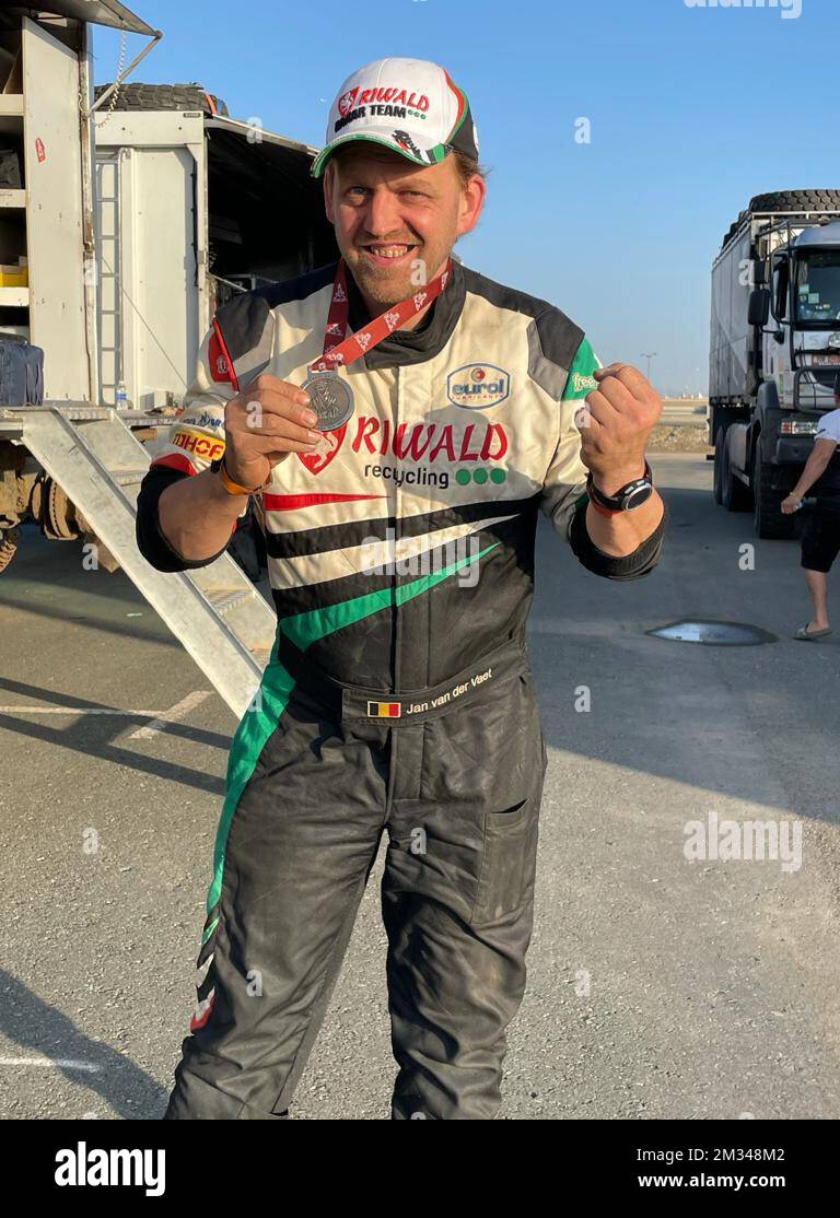 Jan Van der Vaet, who finished 11th in the trucks ranking, poses for the photographer after stage 11 of the Dakar Rally 2021 in Jeddah, Saudi Arabia, Friday 15 January 2021. BELGA PHOTO ERIC DUPAIN Stock Photo