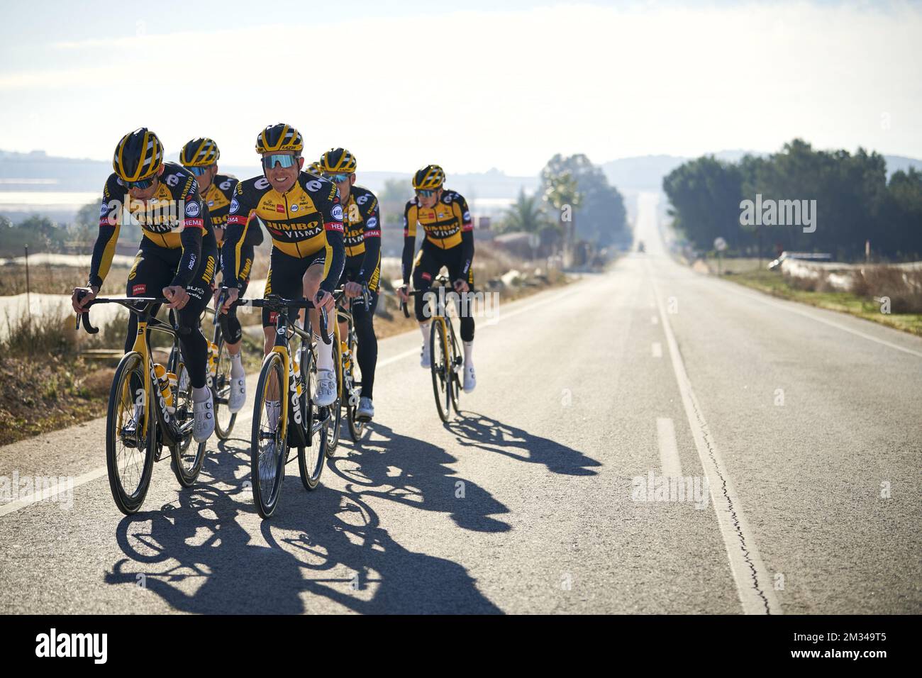 This handout picture shows Belgian Wout Van Aert of Team Jumbo-Visma pictured in action during the Team Jumbo-Visma cycling team stage in Alicante, in Spain, Tuesday 19 January 2021. BELGA PHOTO HANDOUT JUMBO-VISMA - BRAM BERKIEN Stock Photo