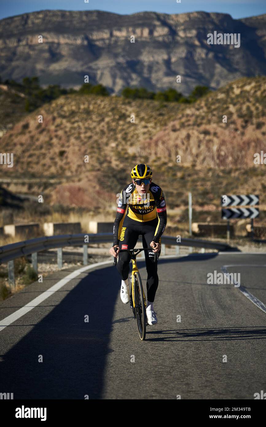 This handout picture shows Belgian Wout Van Aert of Team Jumbo-Visma pictured in action during the Team Jumbo-Visma cycling team stage in Alicante, in Spain, Tuesday 19 January 2021. BELGA PHOTO HANDOUT JUMBO-VISMA - BRAM BERKIEN Stock Photo