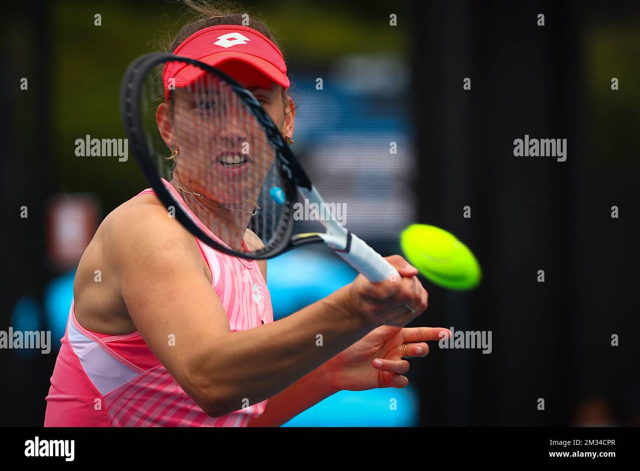Belgian Elise Mertens (WTA 20) plays a forehand during a tennis match against Japanese Mayo Hibi (WTA184), in the second round of the women's singles at the Yarra Valley Classic tournament, a Summer Series tournament ahead of the Australian Open grand slam, Tuesday 02 February 2021 in Melbourne Park, Melbourne, Australia. BELGA PHOTO PATRICK HAMILTON Stock Photo