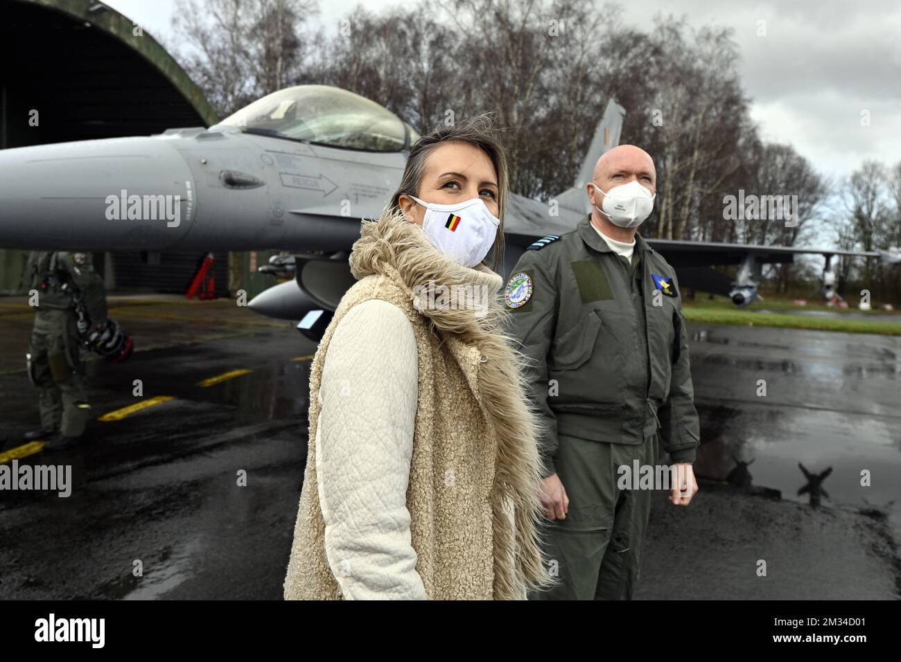 Defence minister Ludivine Dedonder pictured during a visit of Belgian Defence Minister to Beauvechain Military Air Base, and the control and reporting center (CRC), Wednesday 03 February 2021. BELGA PHOTO ERIC LALMAND Stock Photo