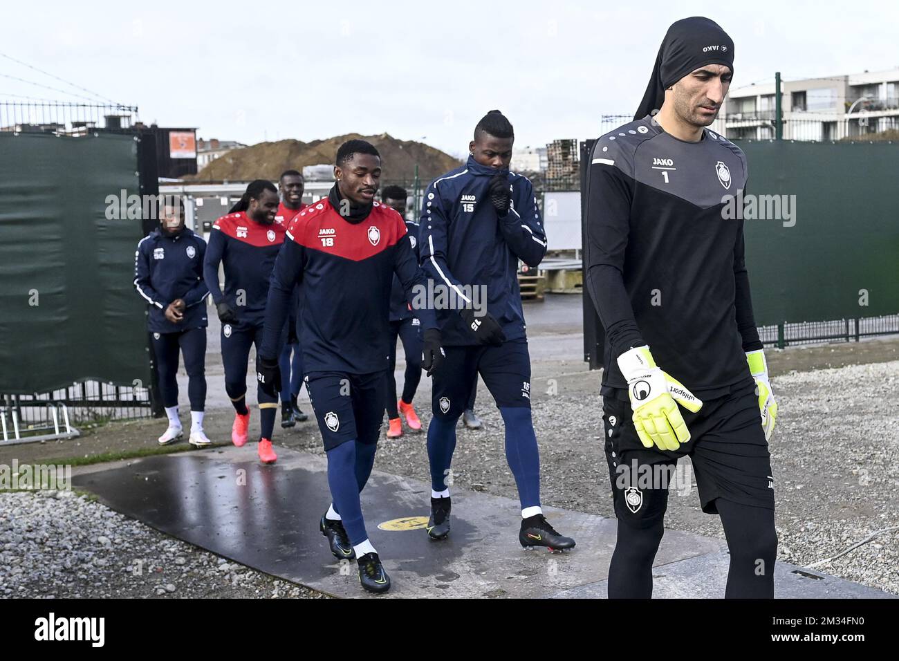 Antwerp's goalkeeper Alireza Beiranvand pictured during a training session of Belgian soccer club Royal Antwerp FC, Wednesday 17 February 2021 in Antwerp. The team is preparing for their match against Scottisch Rangers F.C. in the first leg of the 1/16 finals of the UEFA Europa League competition. BELGA PHOTO DIRK WAEM Stock Photo