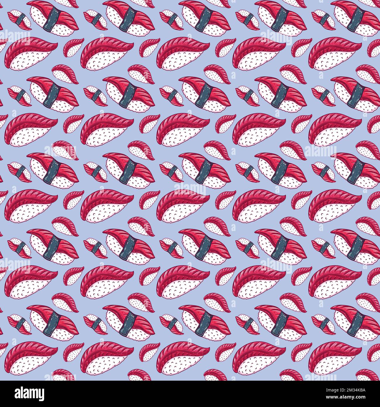 Seamless pattern background with bright cute sushi hand drawn doodles ...