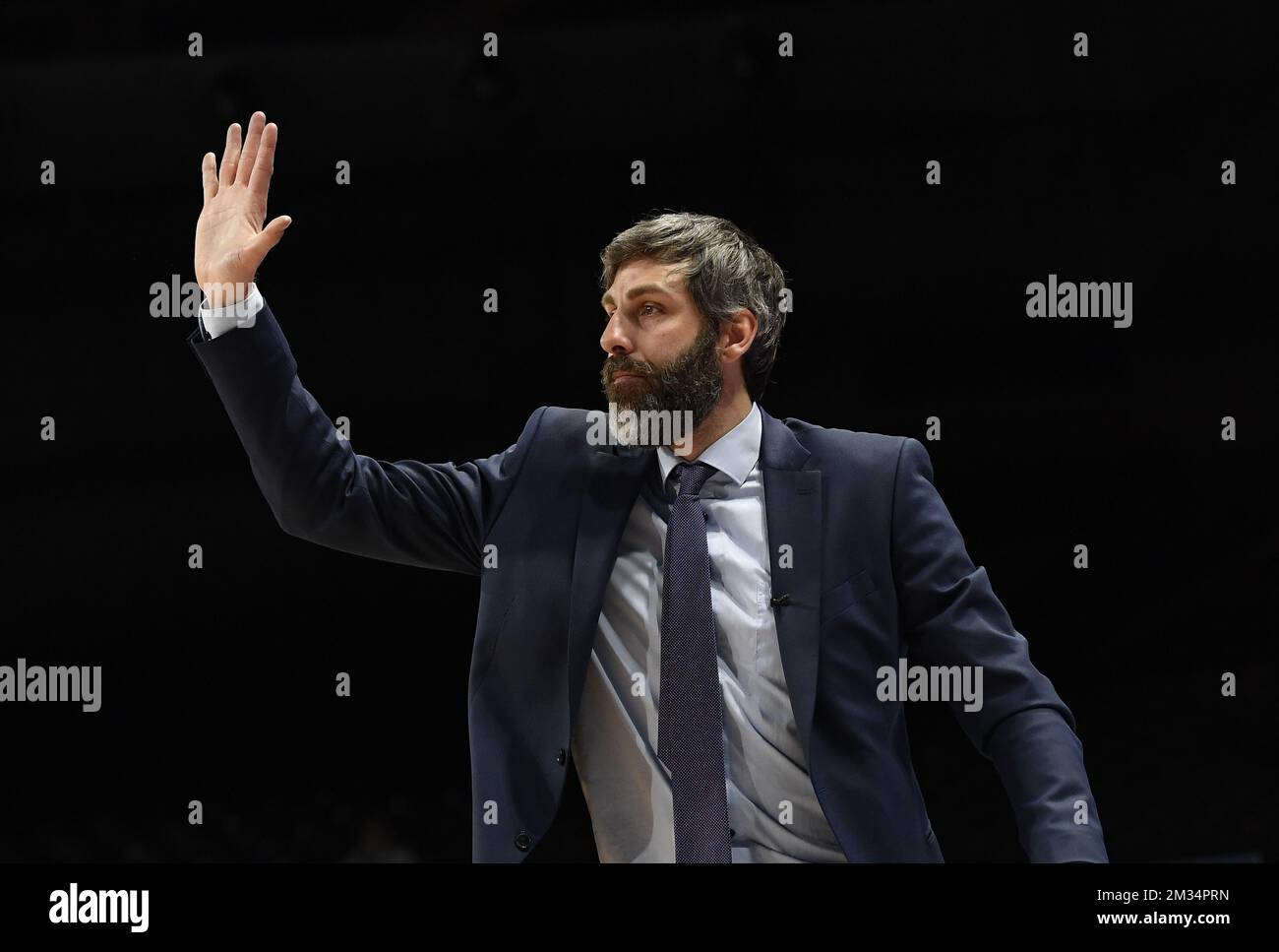 Brussels' head coach Ian Havanan reacts during the basketball match between Phoenix Brussels and Antwerp Giants, Friday 26 March 2021 in Brussels, a game of day § in the second phase of the 'EuroMillions League' Belgian first division basket championships. BELGA PHOTO JOHN THYS Stock Photo