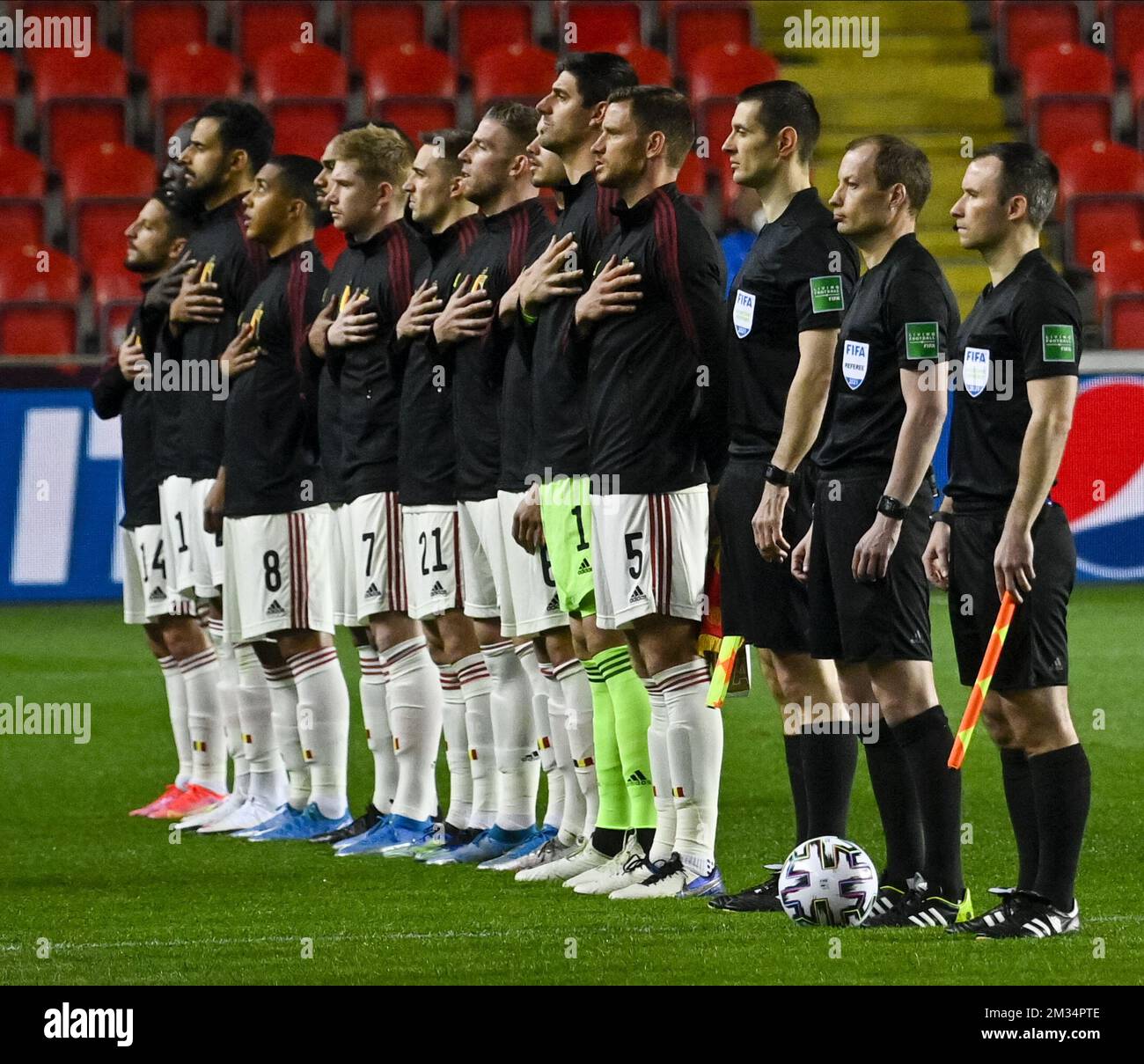L-R, Belgium's Dries Mertens, Belgium's Romelu Lukaku, Belgium's Nacer ...
