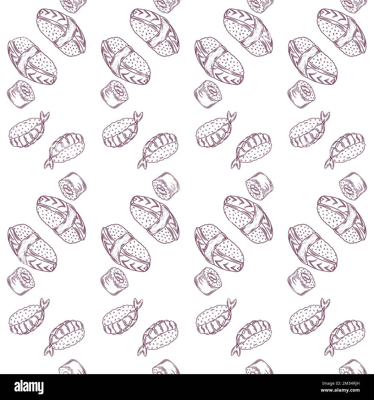 Seamless pattern background with bright cute sushi hand drawn doodles ...