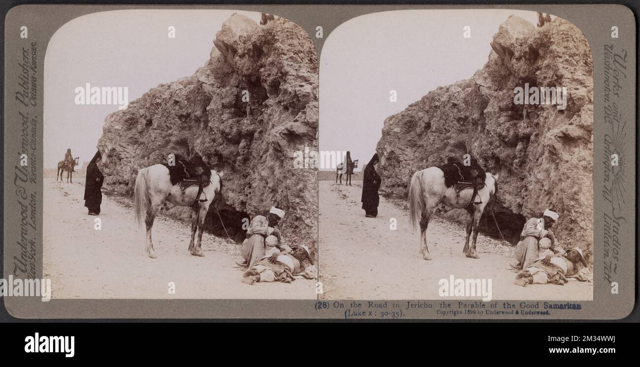 The good Samaritan on the road to Jericho (Luke x, 34) , Horses, Roads, Biblical events Edgar Sutton Dorr Photograph Collection Stock Photo