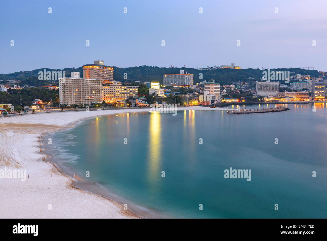 Shirahama, Japan skyline with the beach resorts at twilight. Stock Photo