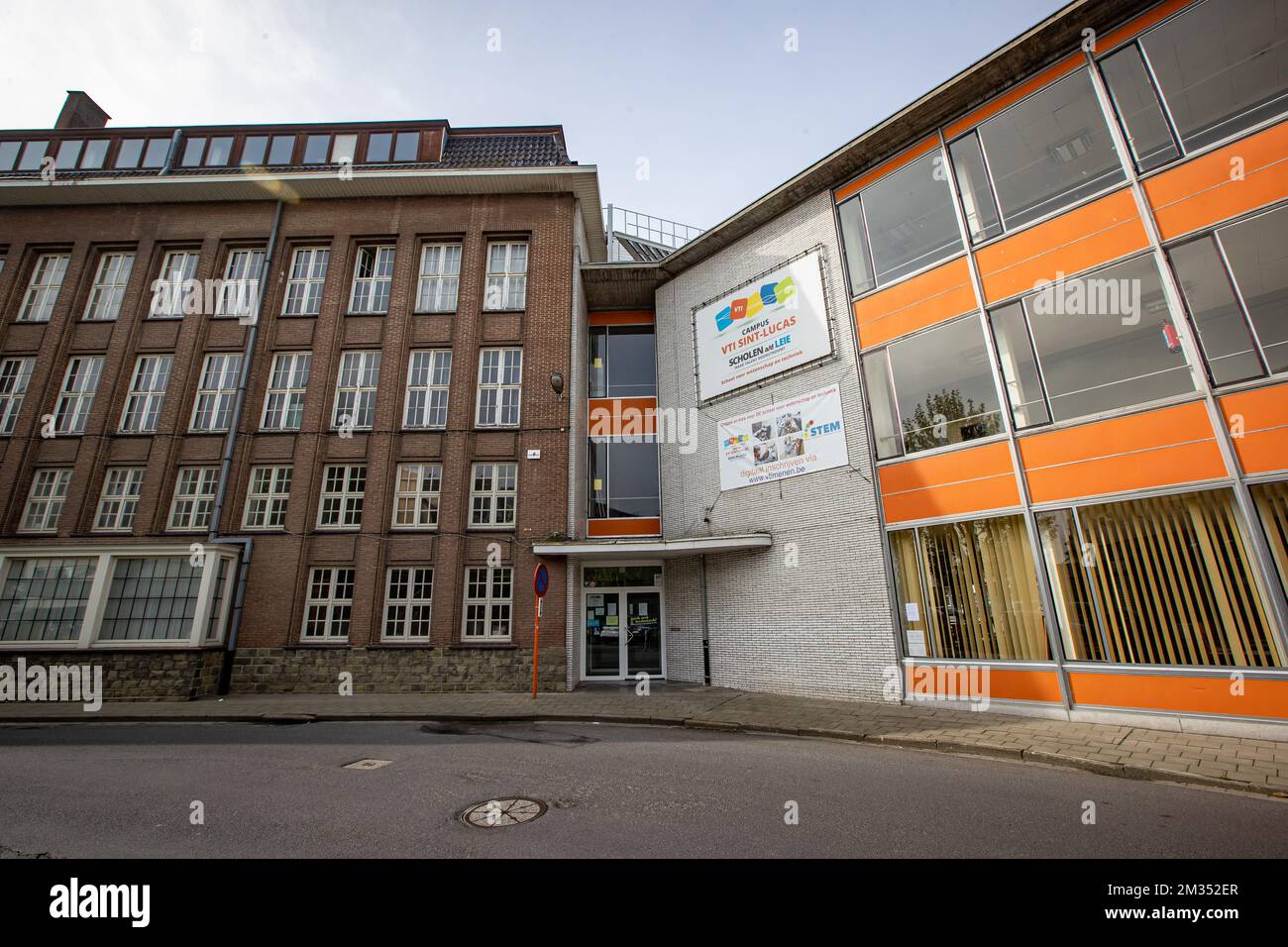 Illustration picture shows the VTI Sint-Lucas secondary school in Menen, Thursday 20 May 2021. On social media, a boy threatens to go armed to the VTI Sint-Lucas in Menen in West Flanders on Thursday. One of the directors is threatened with death. The police are taking the matter seriously. BELGA PHOTO KURT DESPLENTER Stock Photo
