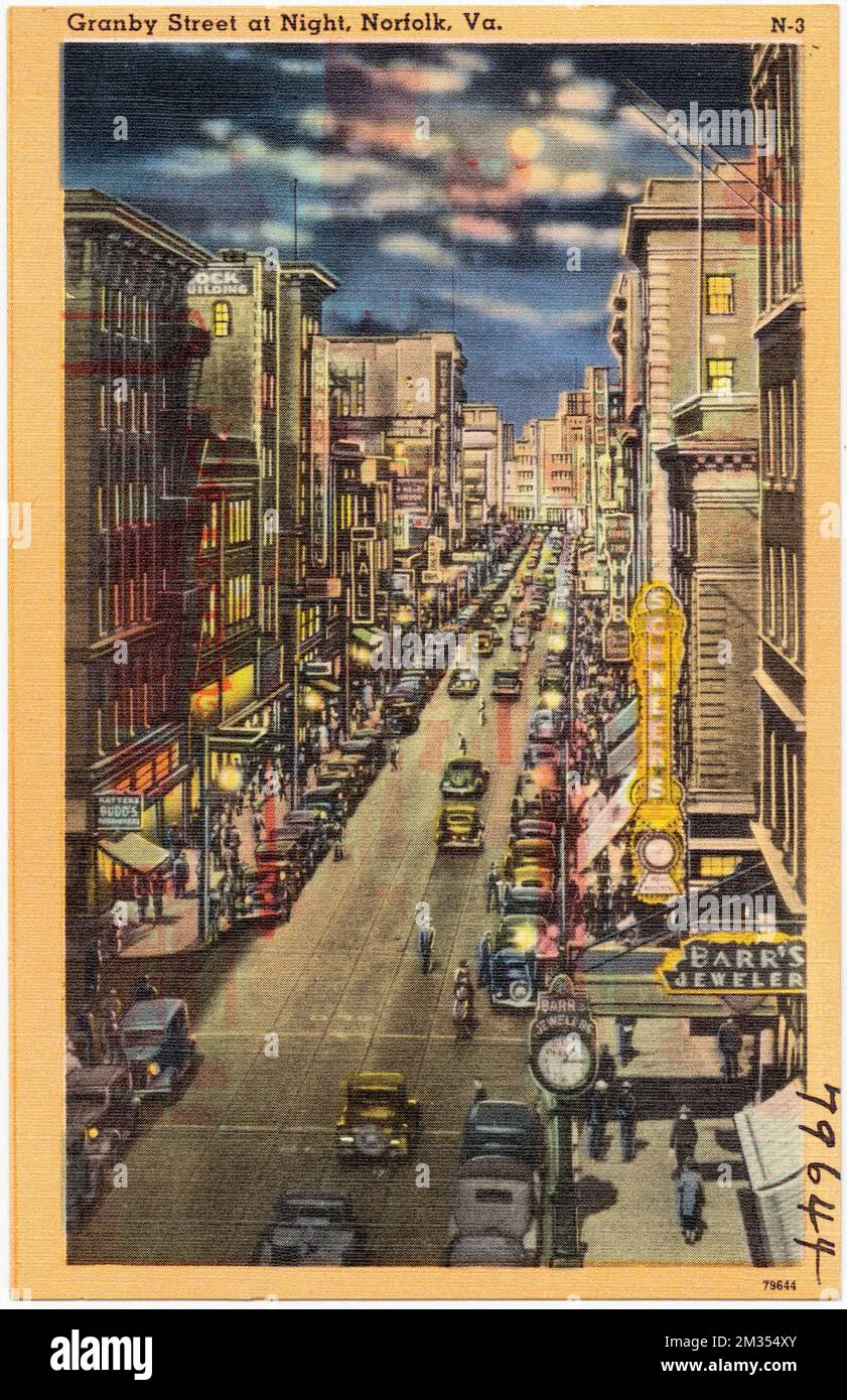 Granby Street, at night, Norfolk, VA. , Cities & towns, Tichnor