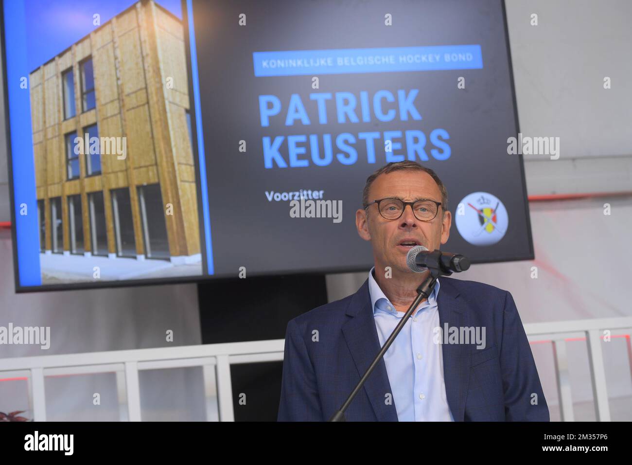 Patrick Keusters pictured at the inauguration of the new hockey center in Wilrijk, Antwerp, the training center of the Red Lions and Red Panthers Belgian national hockey teams, Tuesday 22 June 2021, in Wilrijk, Antwerpen. BELGA PHOTO LAURIE DIEFFEMBACQ  Stock Photo