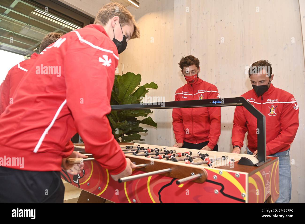Red Lion's players pictured the inauguration of the new hockey center in Wilrijk, Antwerp, the training center of the Red Lions and Red Panthers Belgian national hockey teams, Tuesday 22 June 2021, in Wilrijk, Antwerpen. BELGA PHOTO LAURIE DIEFFEMBACQ  Stock Photo