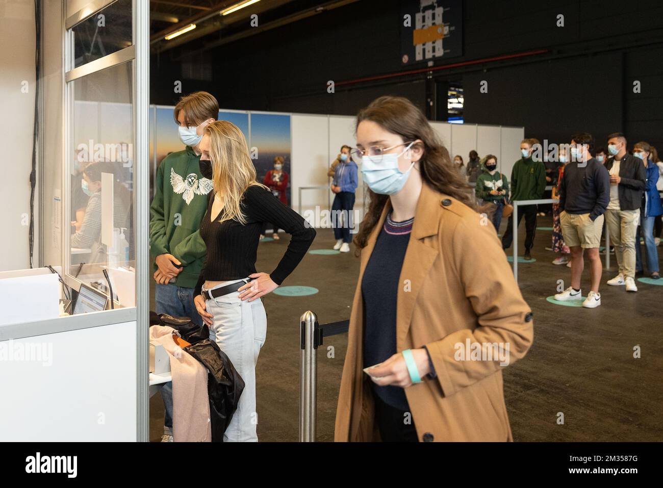 Illustration picture shows the COVID-19 vaccination center at Flanders Expo, in Gent, Friday 25 June 2021. The alderman of Ghent announced on the radio that anyone, including youngsters as of 16 years old could receive a Pfizer-vaccine this afternoon. BELGA PHOTO JAMES ARTHUR GEKIERE  Stock Photo