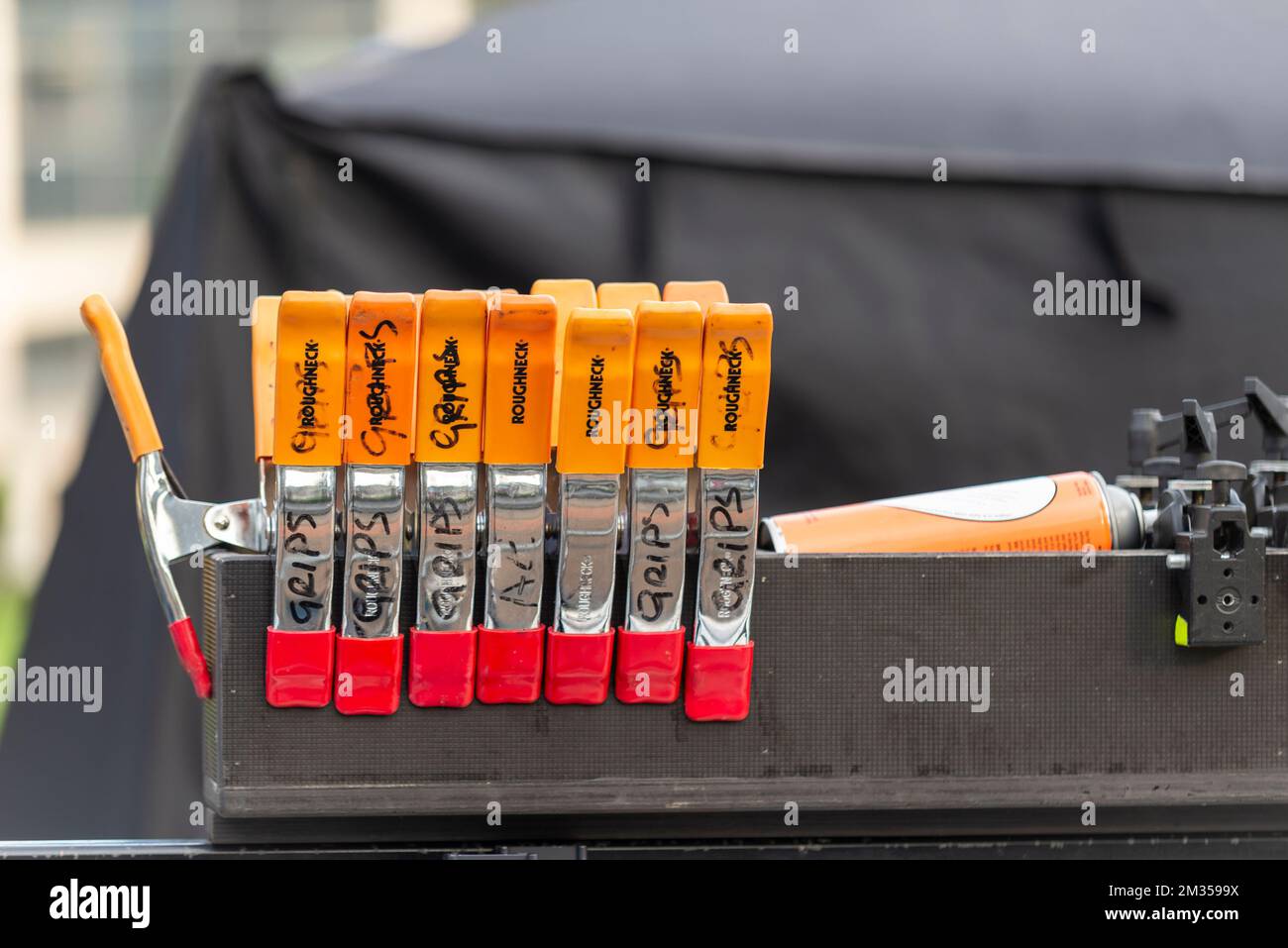 Roughneck clamps of grips department during filming for series 6 of