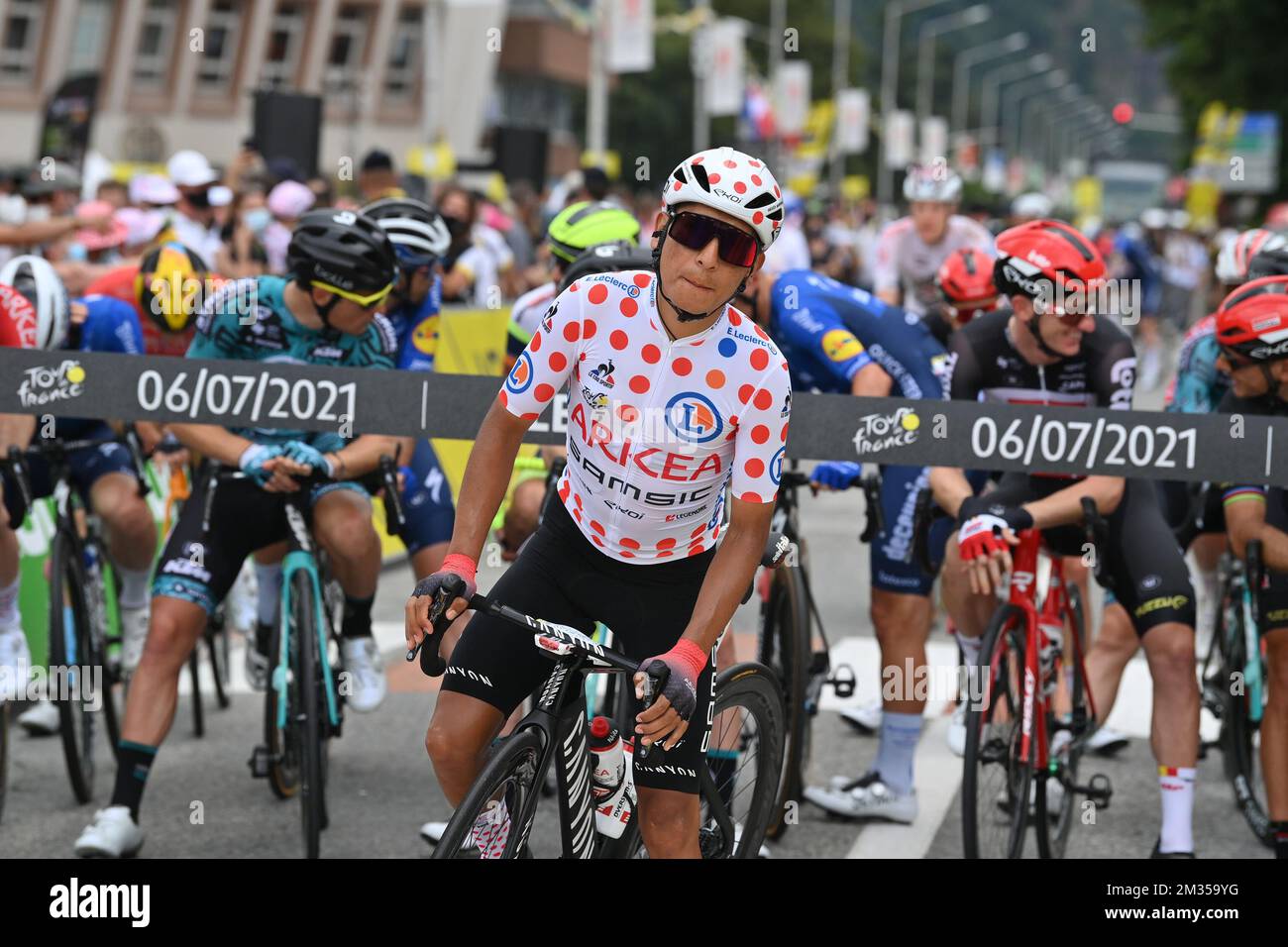 Colombian Nairo Quintana of Team Arkea Samsic wearing the red polka-dot jersey for best climber pictured at the start of stage 10 of the 108th edition of the Tour de France cycling race, 190,7 km from Albertville to Valence, France, Tuesday 06 July 2021. This year's Tour de France takes place from 26 June to 18 July 2021. BELGA PHOTO DAVID STOCKMAN  Stock Photo