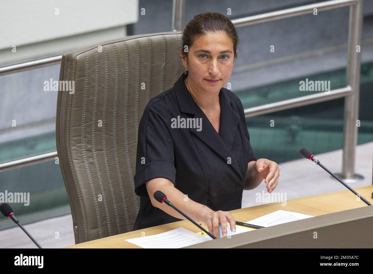 Flemish Minister of Environment, Energy, Tourism and Justice Zuhal Demir pictured during a plenary session of the Flemish Parliament in Brussels, Wednesday 07 July 2021. BELGA PHOTO NICOLAS MAETERLINCK Stock Photo