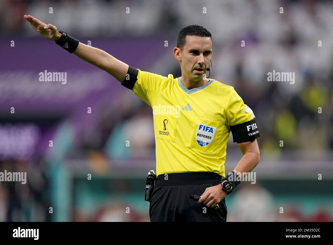 Match Referee, Cesar Arturo Ramos, looks on during the FIFA World Cup  Semi-Final match at the Al Bayt Stadium in Al Khor, Qatar. Picture date:  Wednesday December 14, 2022 Stock Photo - Alamy