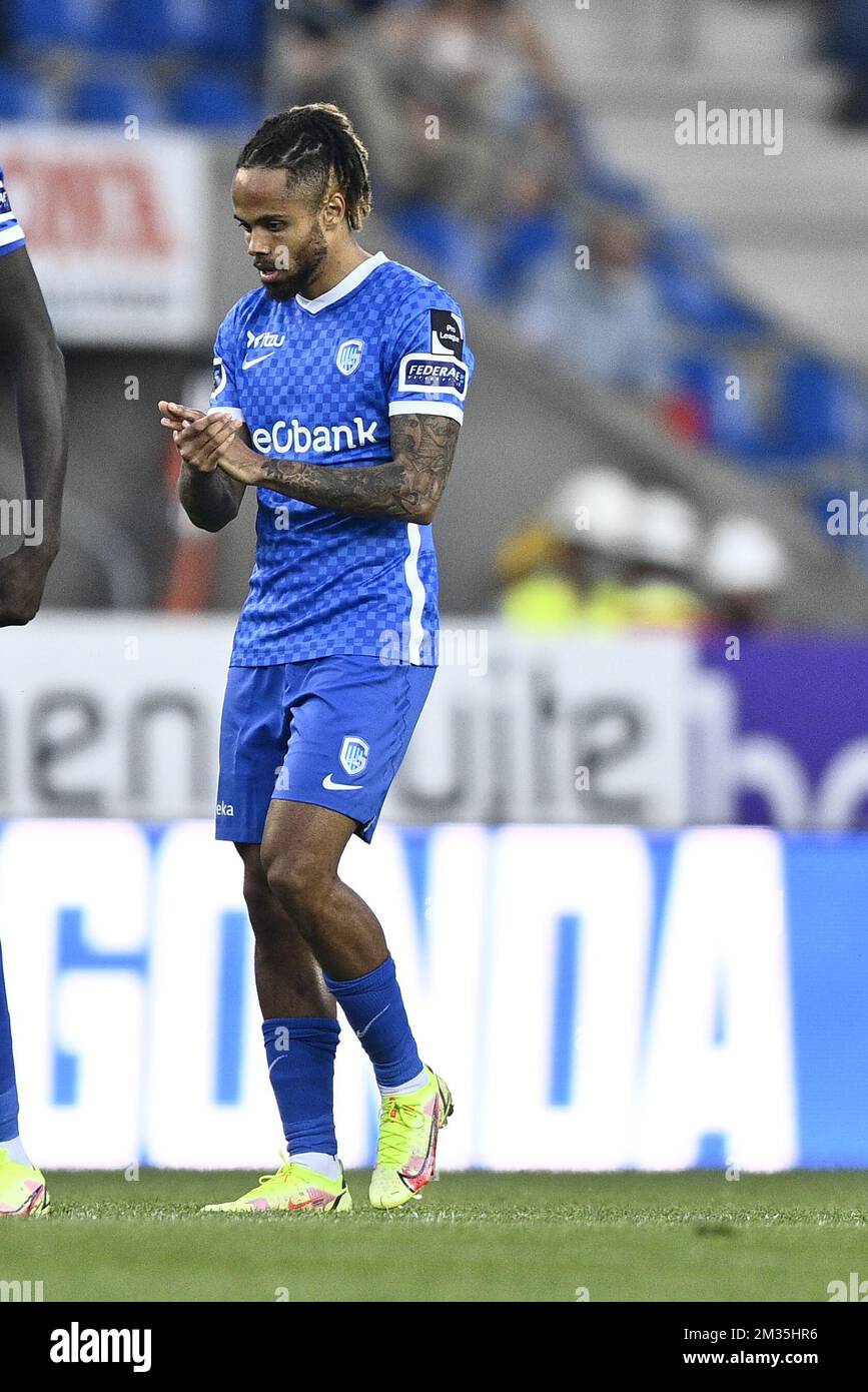 Genk's Theo Bongonda scoring the 01 goal during a soccer match between
