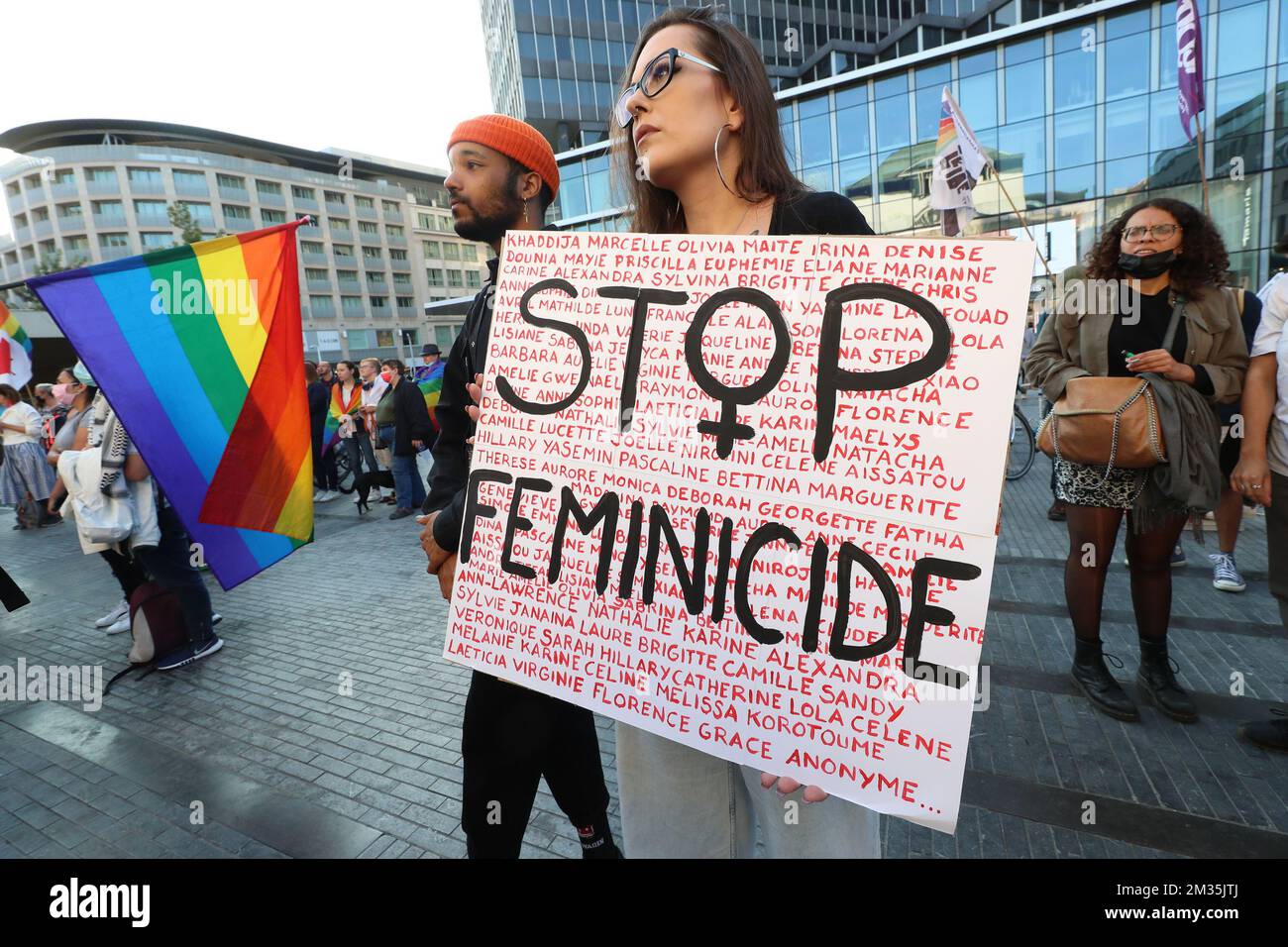 Illustration shows an action called toegether against feminicides, lesbophobia and biphobia, in