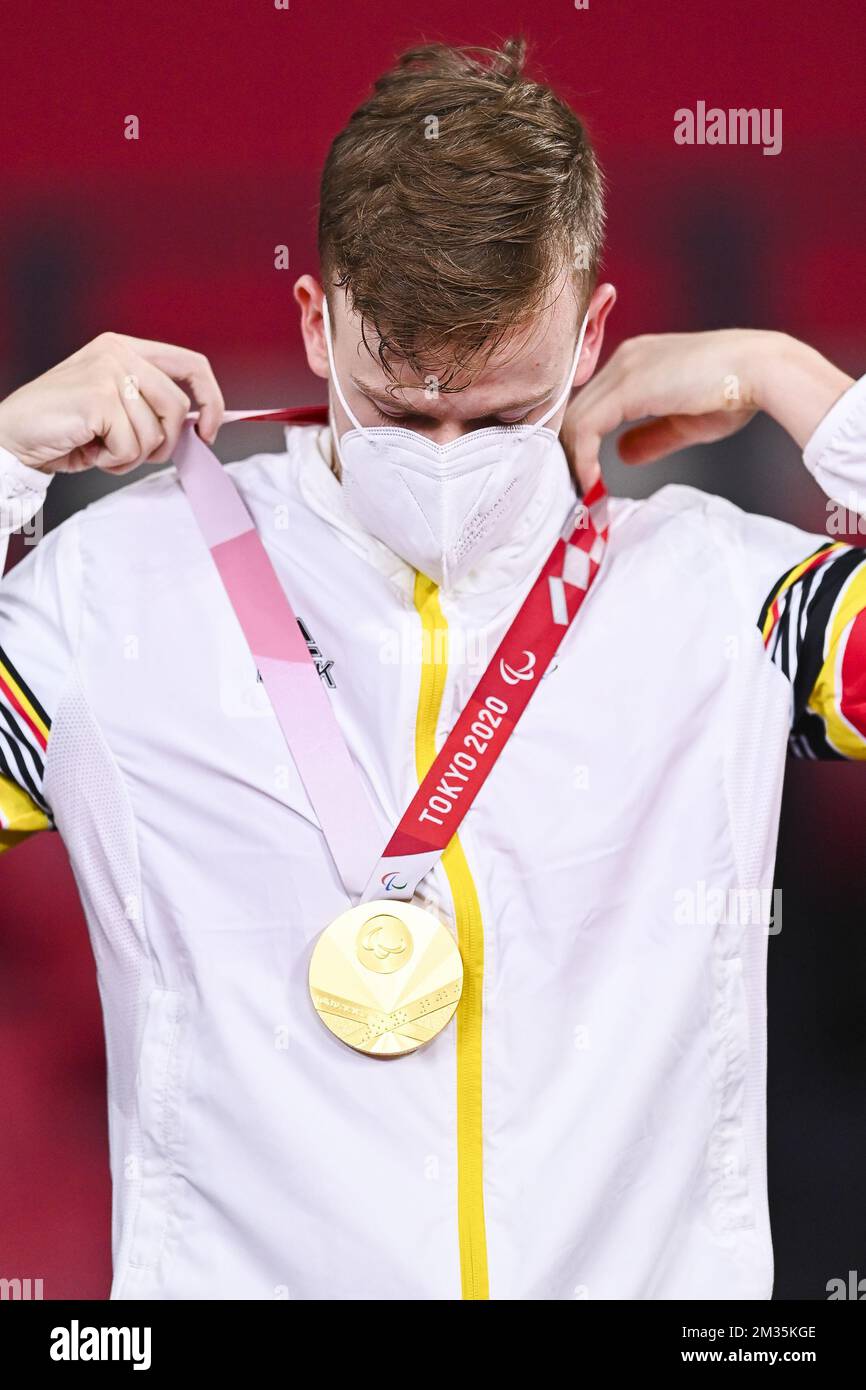 Belgian table tennis player Laurens Devos, winner of the gold medal ...