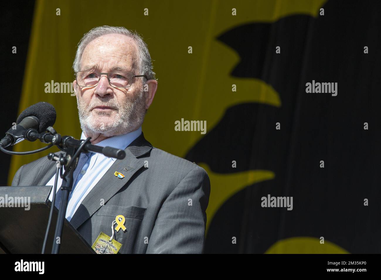 Wim De Wit delivers a speech at the 20th edition of the 'IJzerwake' ceremony at the 'Gebroeders Van Raemdonck Monument' in Ieper (Ypres), Sunday 29 August 2021. The Ijzerwake commemorates the victims of the two World Wars combined with a rally for Flemish independence. The event derives its name from the Ijzer (Yser) river where the most deadly battles of WWI were fought. BELGA PHOTO NICOLAS MAETERLINCK Stock Photo