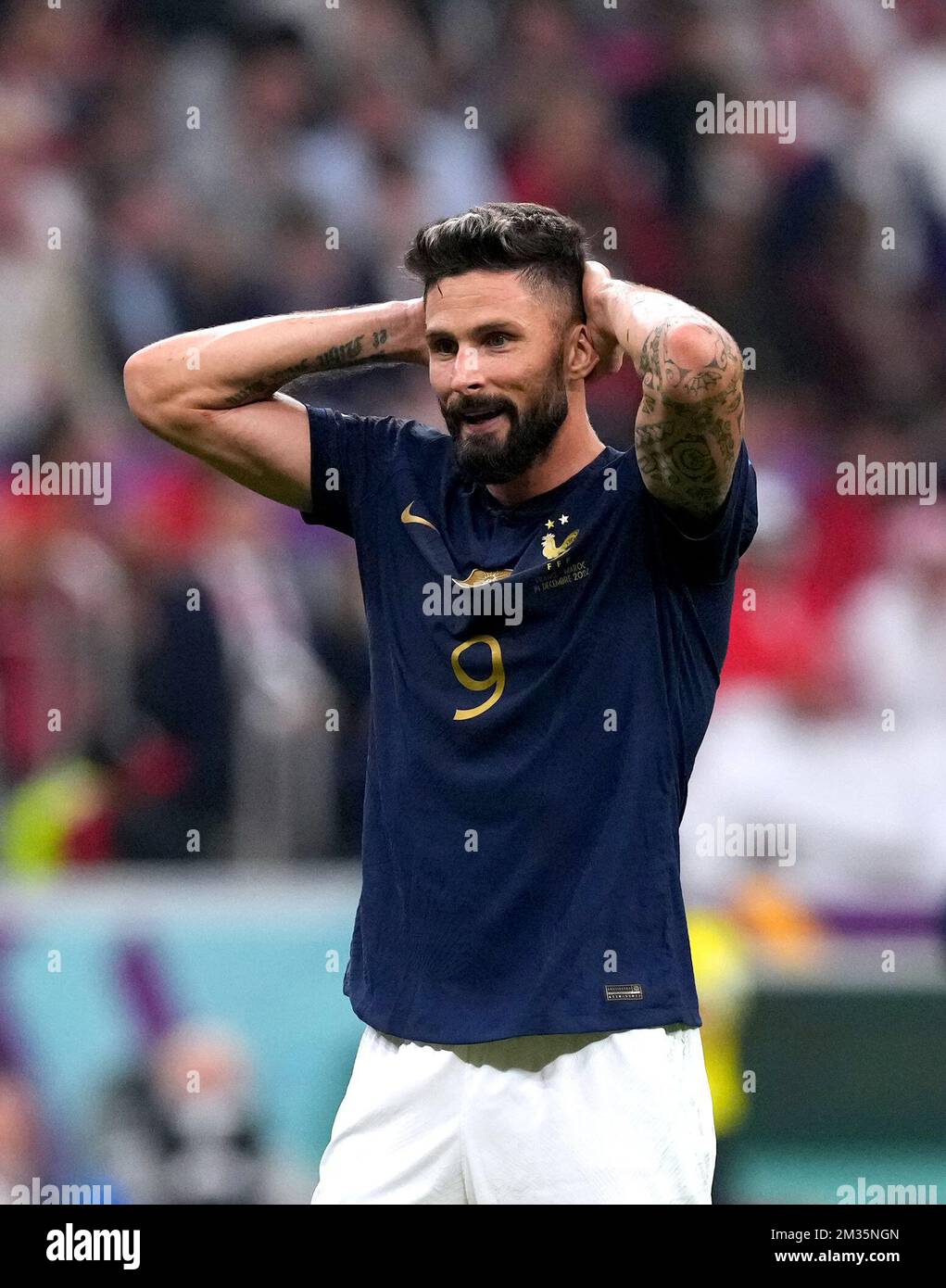 France's Olivier Giroud reacts during the FIFA World Cup SemiFinal
