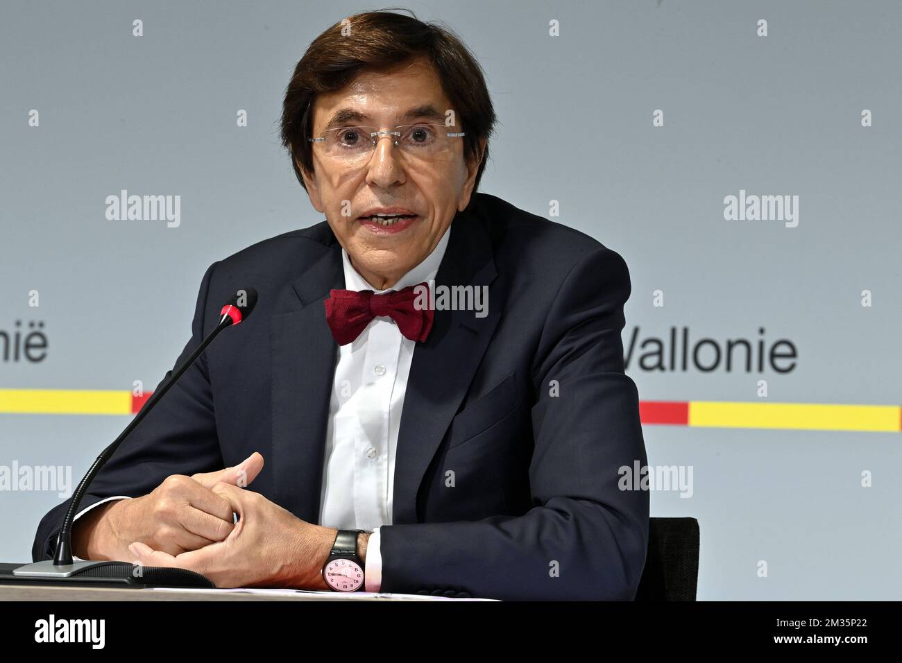 Walloon Minister President Elio Di Rupo pictured during a press conference of Walloon government to present aditional measures to help victims of this summer floods, in Namur, Wednesday 15 September 2021. BELGA PHOTO ERIC LALMAND Stock Photo
