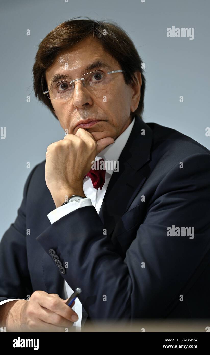 Walloon Minister President Elio Di Rupo pictured during a press conference of Walloon government to present aditional measures to help victims of this summer floods, in Namur, Wednesday 15 September 2021. BELGA PHOTO ERIC LALMAND Stock Photo