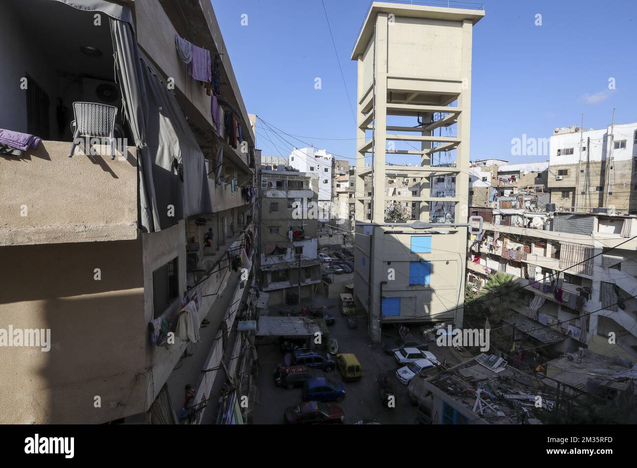 Illustration picture shows a visit to the Community center of Basmeeh and Zeitouneh, in Shatila refugee camp, near Beirut, part of a six days working visit in Jordan and Lebanon of Belgian cooperation minister Kitir, in Beirut, Lebanon, Wednesday 22 September 2021. BELGA PHOTO NICOLAS MAETERLINCK Stock Photo