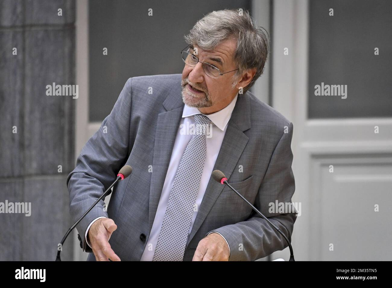 N-VA's group chairman Wilfried Vandaele pictured during a plenary session of the Flemish Parliament to discuss the 'Septemberverklaring', government declaration, of the Flemish Minister-President, Wednesday 29 September 2021, in Brussels. BELGA PHOTO DIRK WAEM Stock Photo