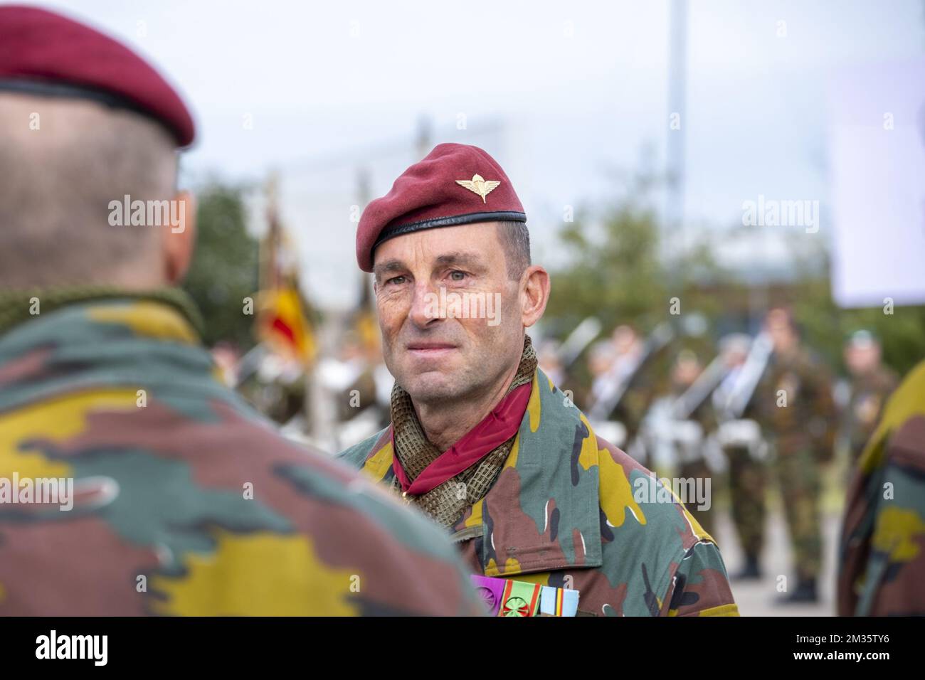 Colonel Tom Bilo pictured during a ceremony for the transfer of command of the Special Operations Regiment (SOR) of the Belgian Defence, Thursday 30 September 2021 in Marche-Les-Dames. BELGA PHOTO HADRIEN DURE Stock Photo